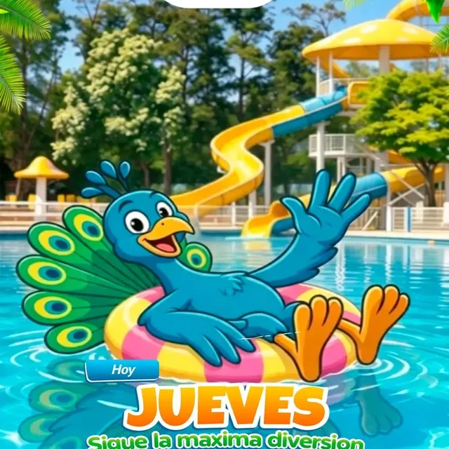 ¡Llegó el JUEVES y las ganas de piscina no esperan! ☀️🦚💦 En Acuapark El Idilio la diversión no para.…